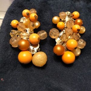 Vintage Karu Arke dangling bead clip on earrings